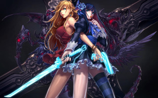Anime characters swords wings couple - sword free wallpaper