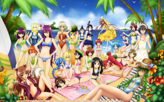 Beach girls palm trees anime - a towel free wallpaper