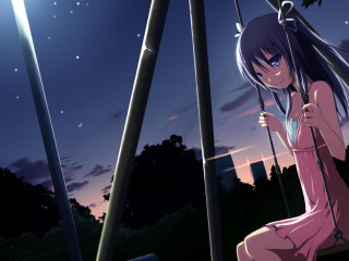Girl swing night full moon - a swing free wallpaper