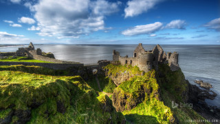 Castle cliff ocean boat sunny - medieval free wallpaper