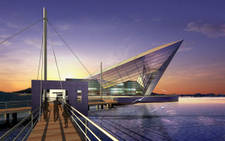 Bridge building sunset bird water - almada negreiro free wallpaper