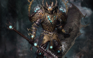 Demon holding sword blade computer - epic fantasy character art free wallpaper