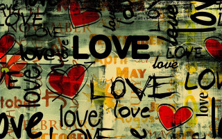 Words hearts colorful art painting - a bow free wallpaper