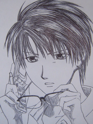 Man glasses cellphone serious look - anime art free wallpaper for mobile