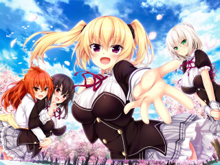 Anime girls field flowers sky - a field of flowers free wallpaper