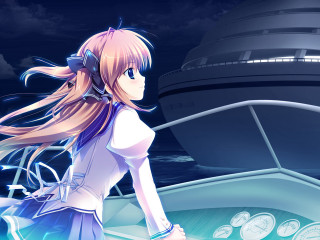 Woman white dress boat night - a long hair free wallpaper
