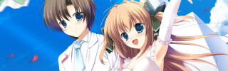 Anime characters pose blue sky 2 - a picture together in front free wallpaper