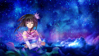 Girl purple dress cloud sky - a cloud free wallpaper