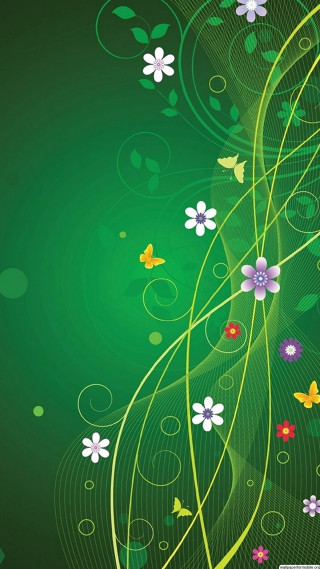 Green background flowers butterflies side - art green free wallpaper for mobile