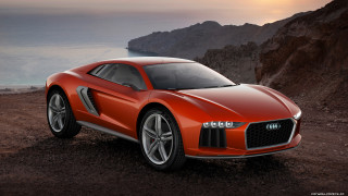 Red sports car rocky beach 3 - a view of the ocean free wallpaper