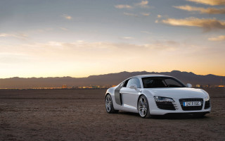 White car desert sunset mountains - a desert area free wallpaper