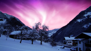 Pink sky clouds snowy mountain - colorful cloud free wallpaper