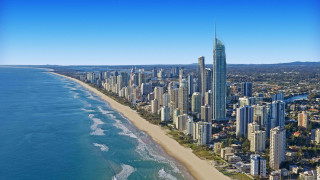 City beach water background scenery - aerial free wallpaper