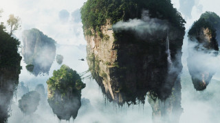 Floating islands fog mist bird - over them free wallpaper