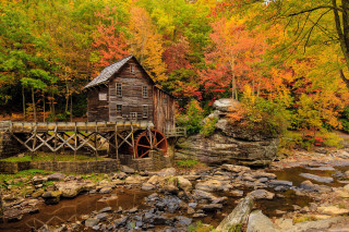 Wooden bridge river fall foliage - fall foliage free wallpaper