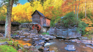 Wooden water mill autumn foliage 2 - winning free wallpaper for desktop