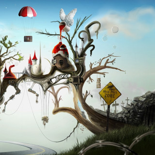 Surreal tree house bird red - surreal free wallpaper for tablet