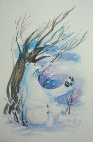 Polar bear hugging tree snow - a watercolor painting free wallpaper