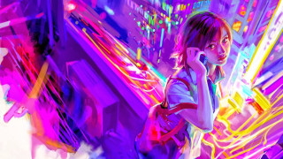 Woman talking cell phone neon - a neon free wallpaper