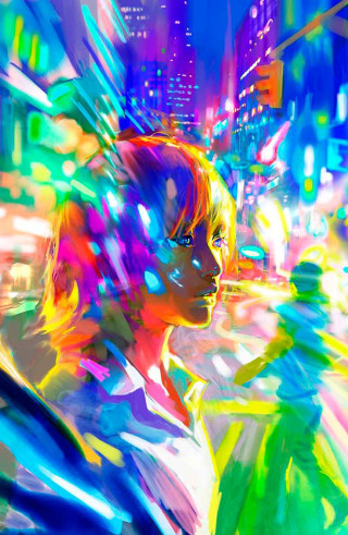 Woman neon light city street - a neon light free wallpaper for mobile
