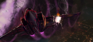 Futuristic airplane cloudy sky city - matte drawing free wallpaper for desktop