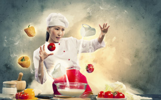 Woman chef outfit ingredients utensils - other fruit free wallpaper
