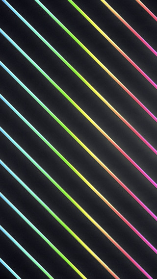 Black background rainbow line pattern - neon free wallpaper for mobile