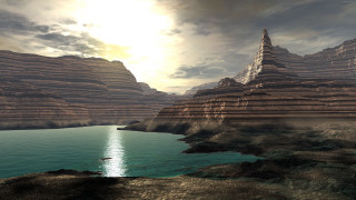 Mountain lake sunset matte painting - the cloud free wallpaper for desktop