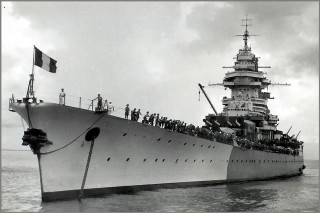 Large ship warship crane flag - matte painting free wallpaper