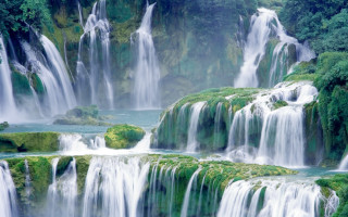 Waterfall green vegetation forest mountain - cao buxing free wallpaper for desktop