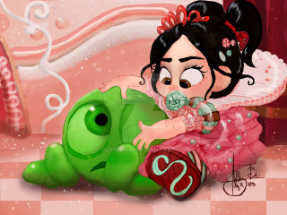 Cartoon girl pink dress green - a green frog free wallpaper for desktop