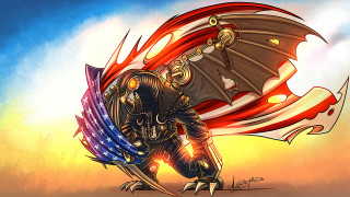 Cartoon man giant bat flag - steampunk free wallpaper for desktop