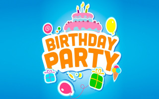 Birthday party sign cake presents - a blue background free wallpaper