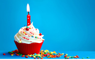 Cupcake candle sprinkles blue background 2 - sprinkle free wallpaper