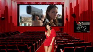 Woman red dress gun movie - a gun in front free wallpaper