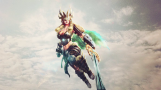 Woman sword flying sky clouds - cloud behind her free wallpaper
