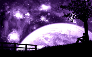 Person bench tree purple sky - a purple sky free wallpaper