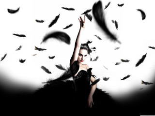 Woman black dress birds flying - dark fantasy free wallpaper