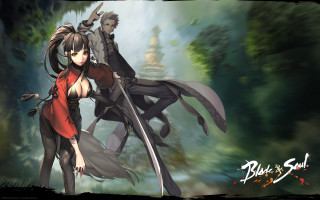 Anime characters forest sword demon - their back free wallpaper for desktop