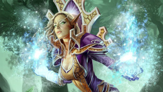 Woman purple sword green background - arcane free wallpaper