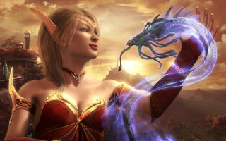 Woman red dress blue dragon - a blue dragon free wallpaper