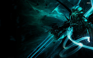 Man sword dark background blue - arcane free wallpaper