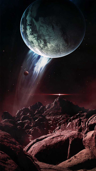 Planet moonlight milkyway aurora citylights - distant free wallpaper for mobile