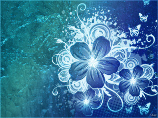Blue flower butterflies abstract art - gradient light blue free wallpaper