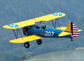 Small blue yellow airplane mountain - airplane free wallpaper