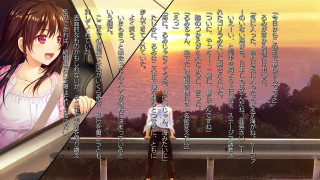 Girl balcony sunset japanese text - english free wallpaper