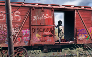 Person standing train graffiti sky - a train car free wallpaper