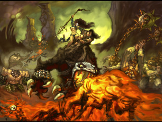 Woman riding horse fire demon - a painting of a woman riding free wallpaper