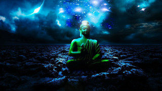 Buddha statue field stars sky - blue sky above free wallpaper