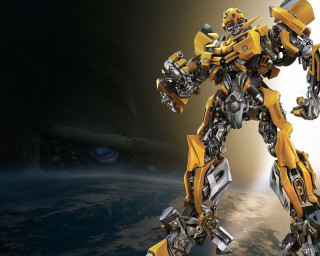 Yellow black robot planet sky - robot free wallpaper